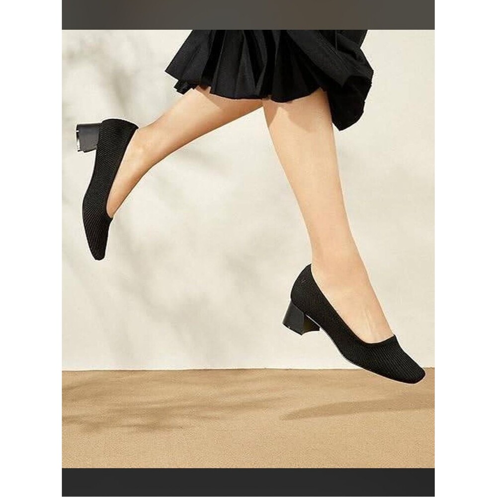 Vivaia Melody 2.0 Square Toe Chunky Heels Deep Ebony Women's 38.5 Knit Ribbed